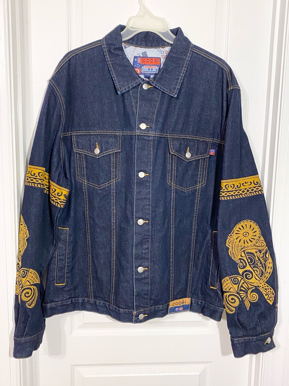 Y2K VTG Coogi Gold Embroidered Denim Jacket HONG KONG MADE Men’s 3XL